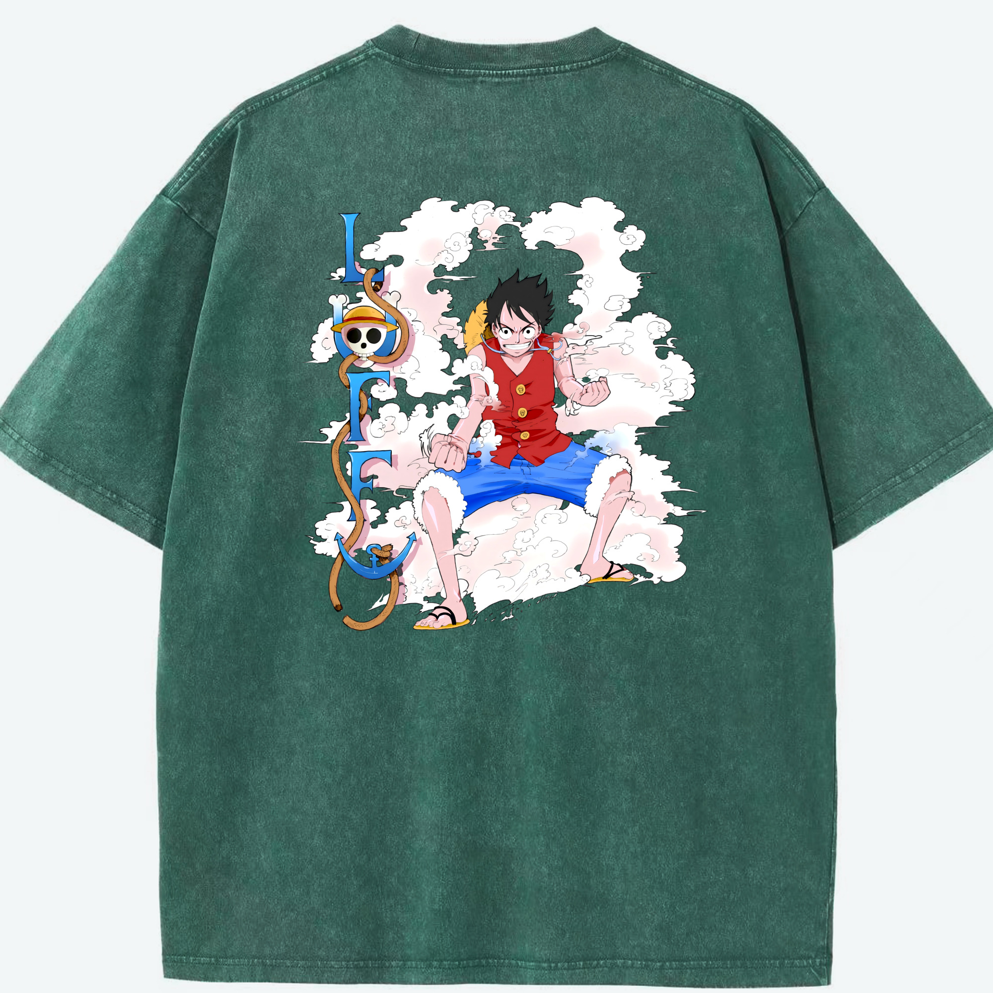 ワンピース モンキー・D・ルフィ ONE PIECE Monkey D. Luffy 綿100% ヴィンテージ風 半袖Tシャツ（背面プリント）